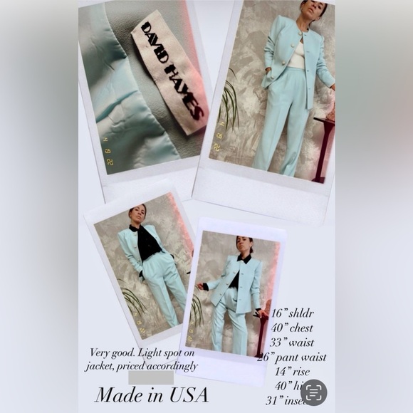 David Hayes Vintage Elegant Light Green Women's Blazer and Pants Suit - Picture 2 of 6